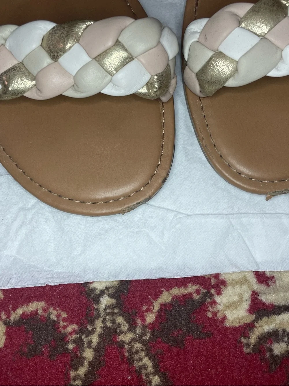 Braided Slide Sandals - White, Beige, Gold & Apricot